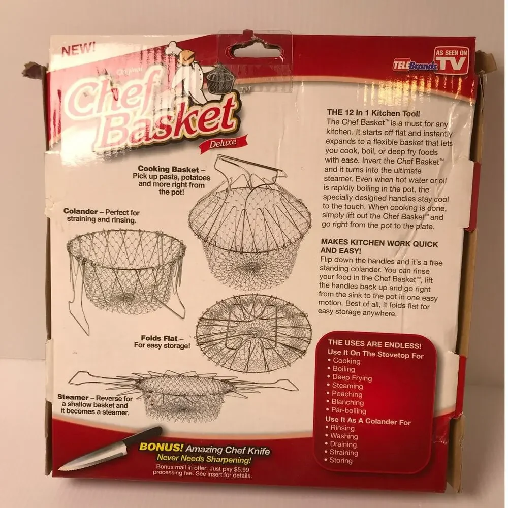 NWT Chef Basket Cooking Steam Rise Strain Deep Fry